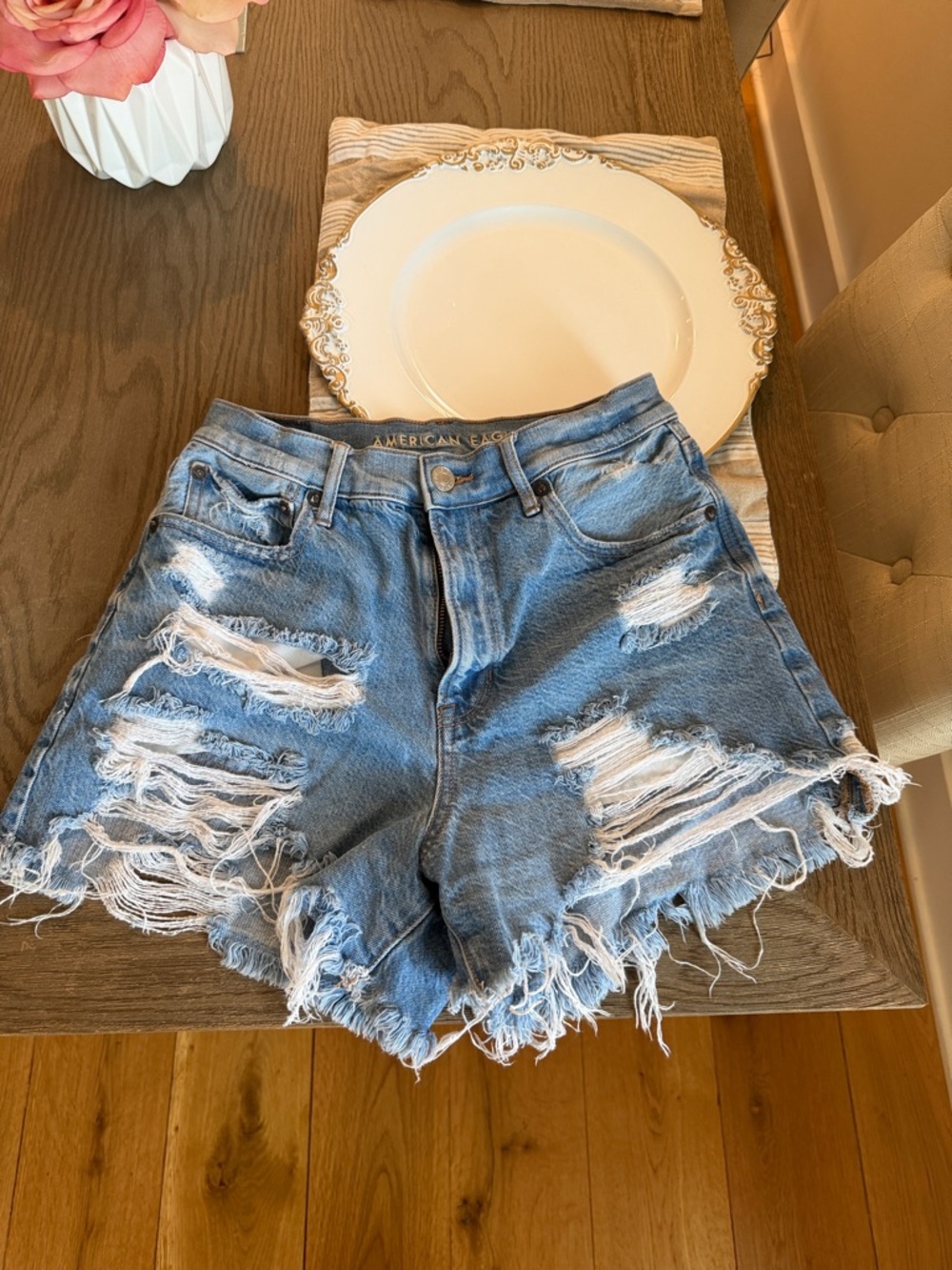American Eagle Outfitters Light Blue Distressed Denim Cutoff Shorts